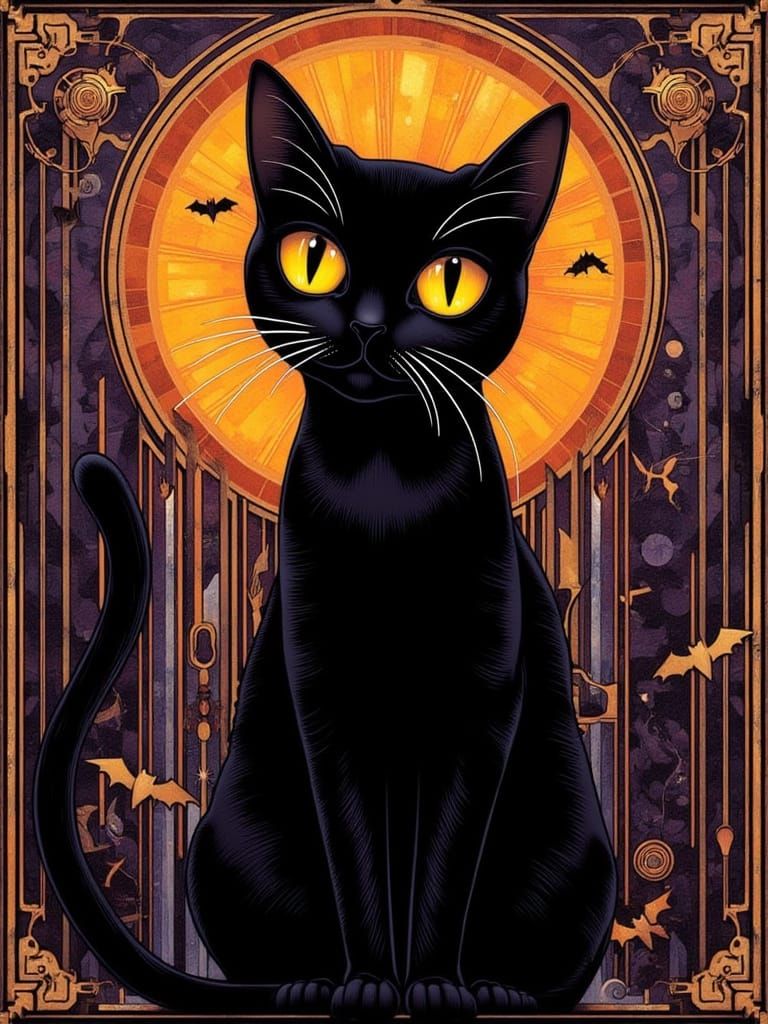 Art Deco Cat in Halloween Night