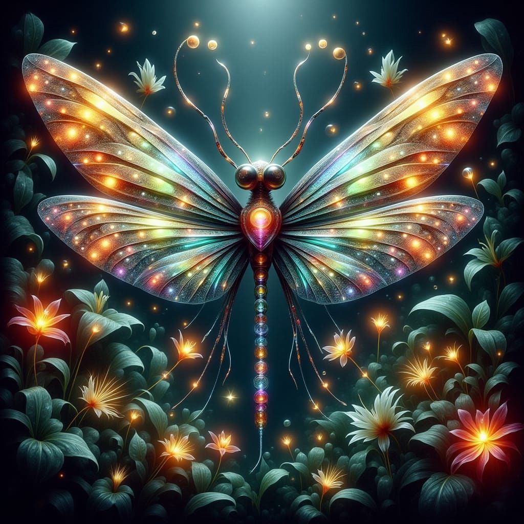 Majestic Hopra with Iridescent Wings in a Dreamy Landscape