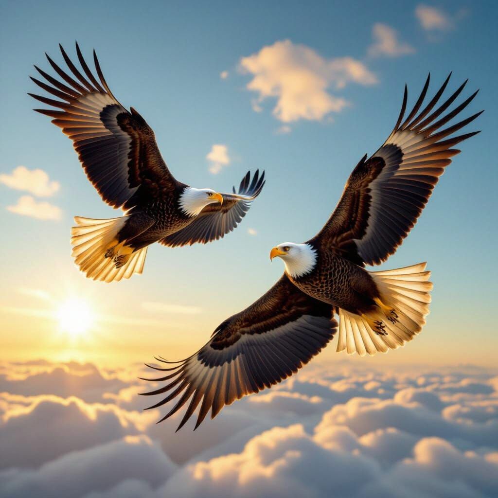Majestic Eagles Soaring in Golden Hour Sky