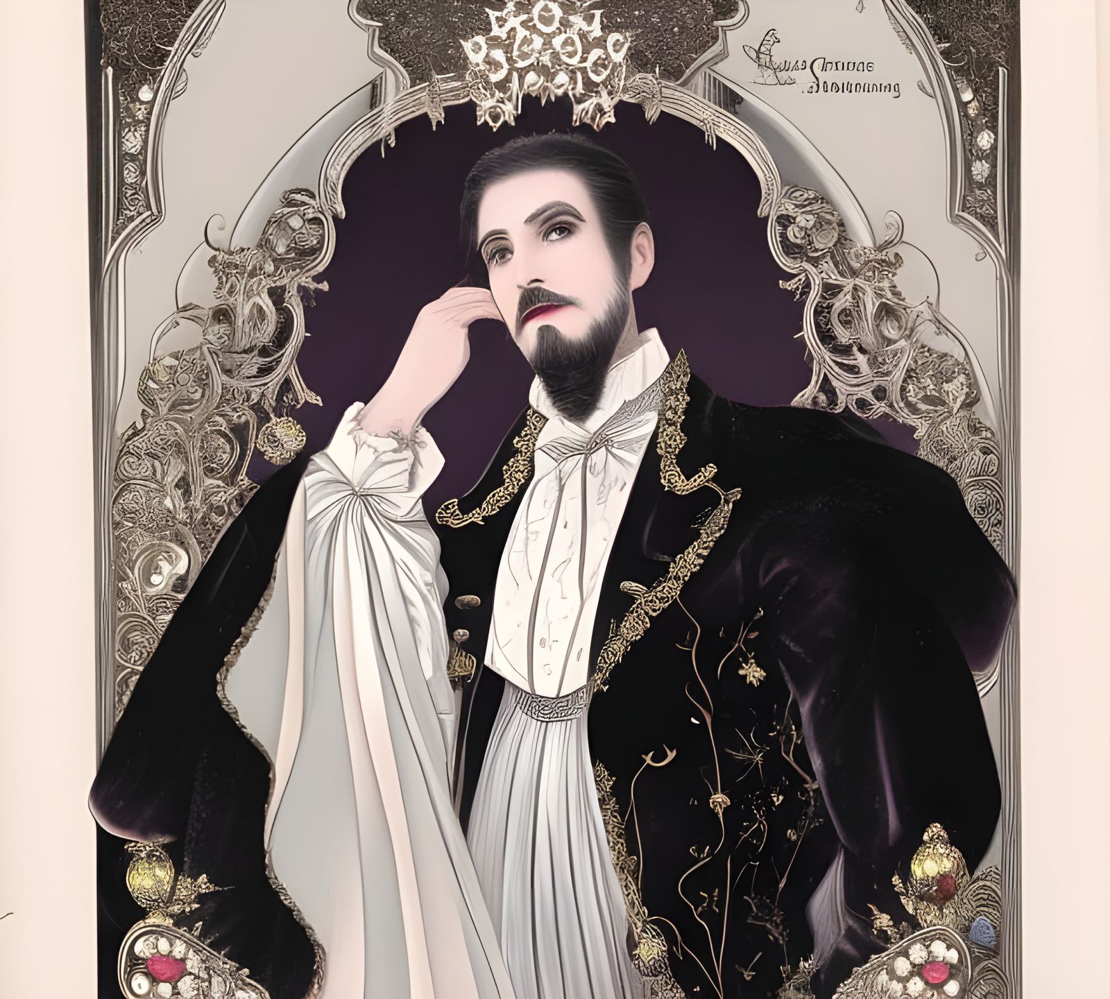 Handsome Vampire in Nebula Cloud, Storybook Illustration