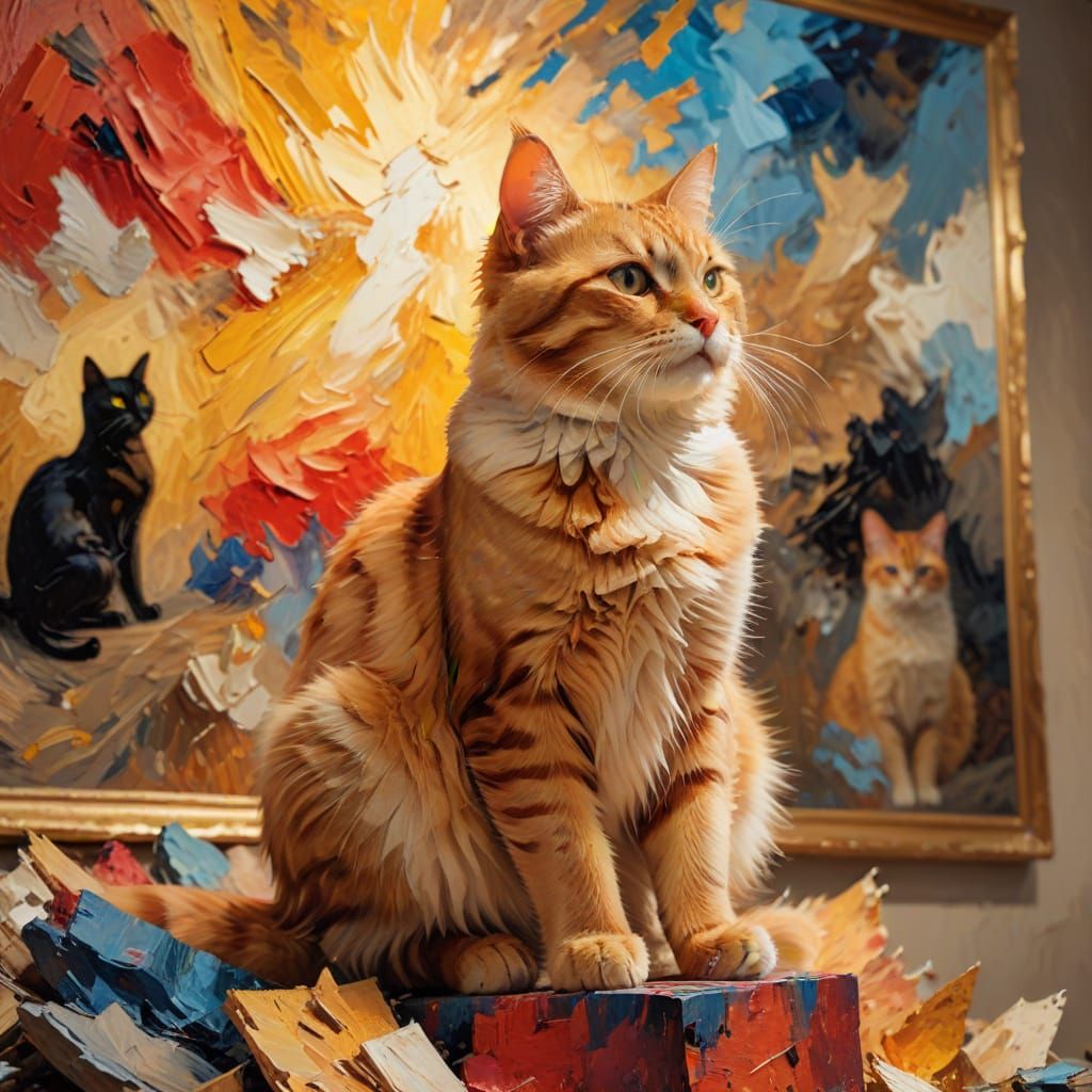 Impressionist Masterpiece: Whimsical Cat Amidst World-Famous...