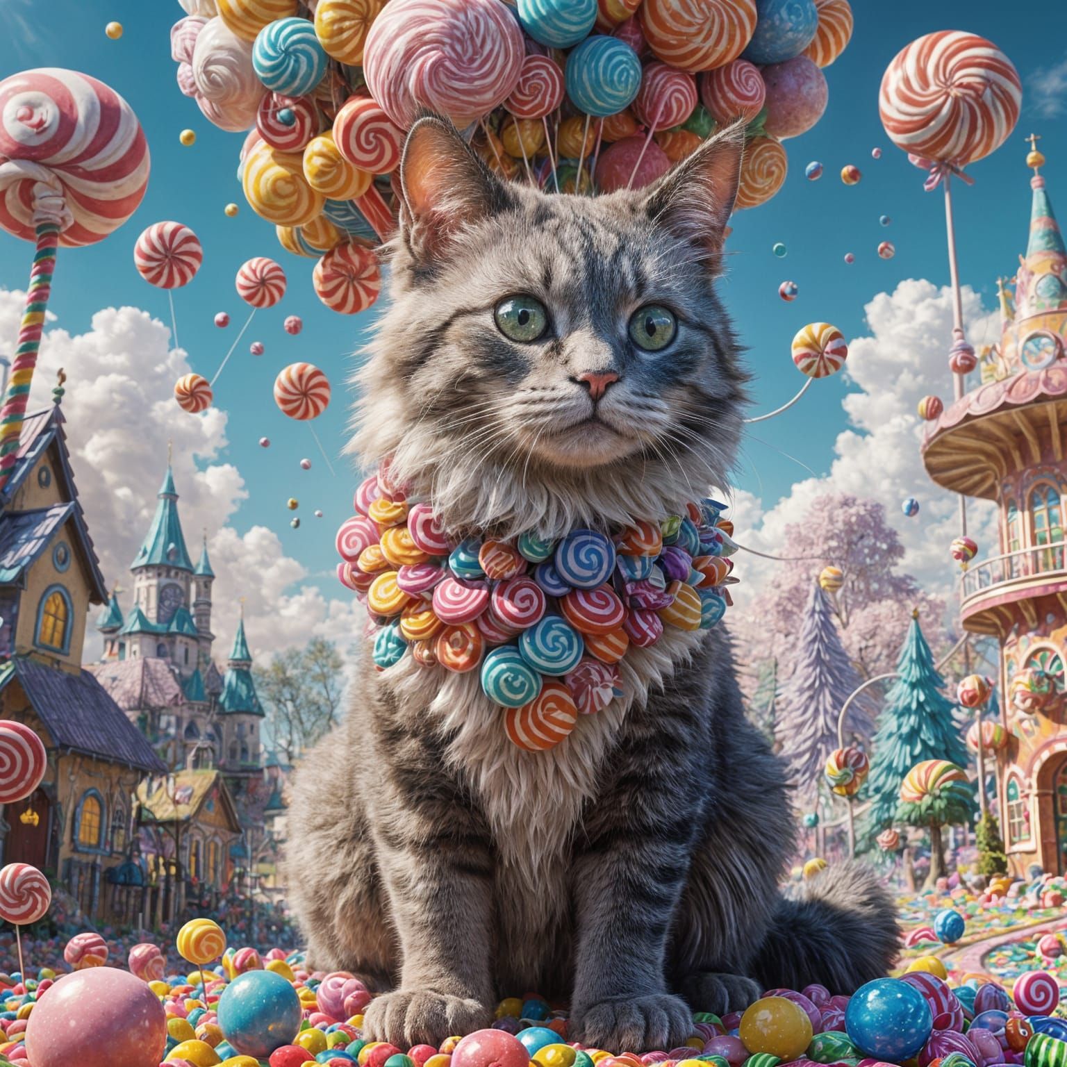 Vibrant Whimsical Feline Wonderland in Jigsaw Puzzle Art
