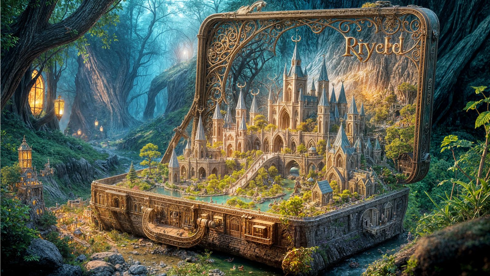 Miniature Fantasy City Revealed Inside Open Suitcase