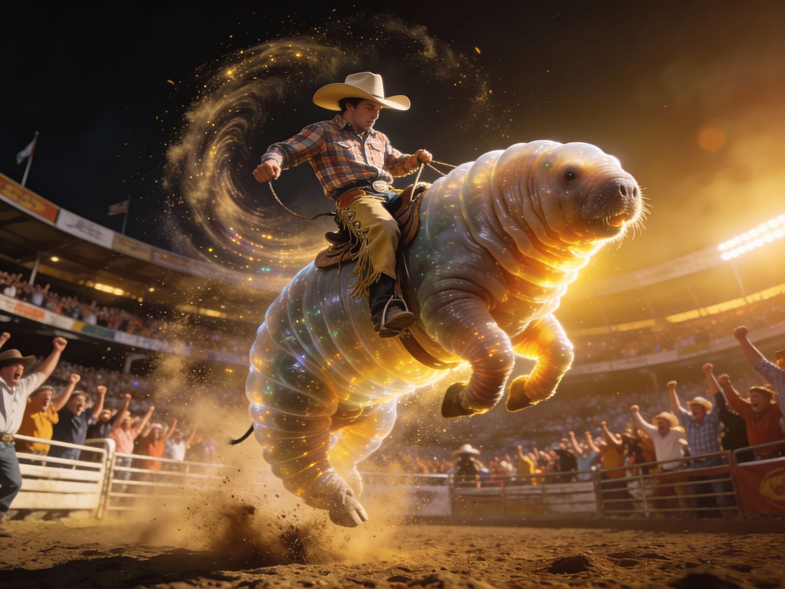 Cowboy Rides Giant Tardigrade in Rodeo Arena