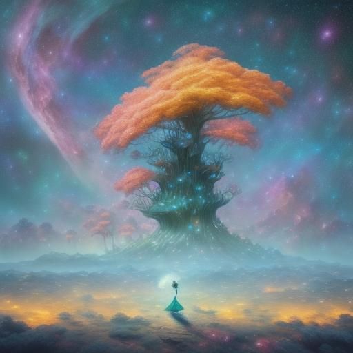 Stick Man Guru Enchanting Stars in Surreal Style