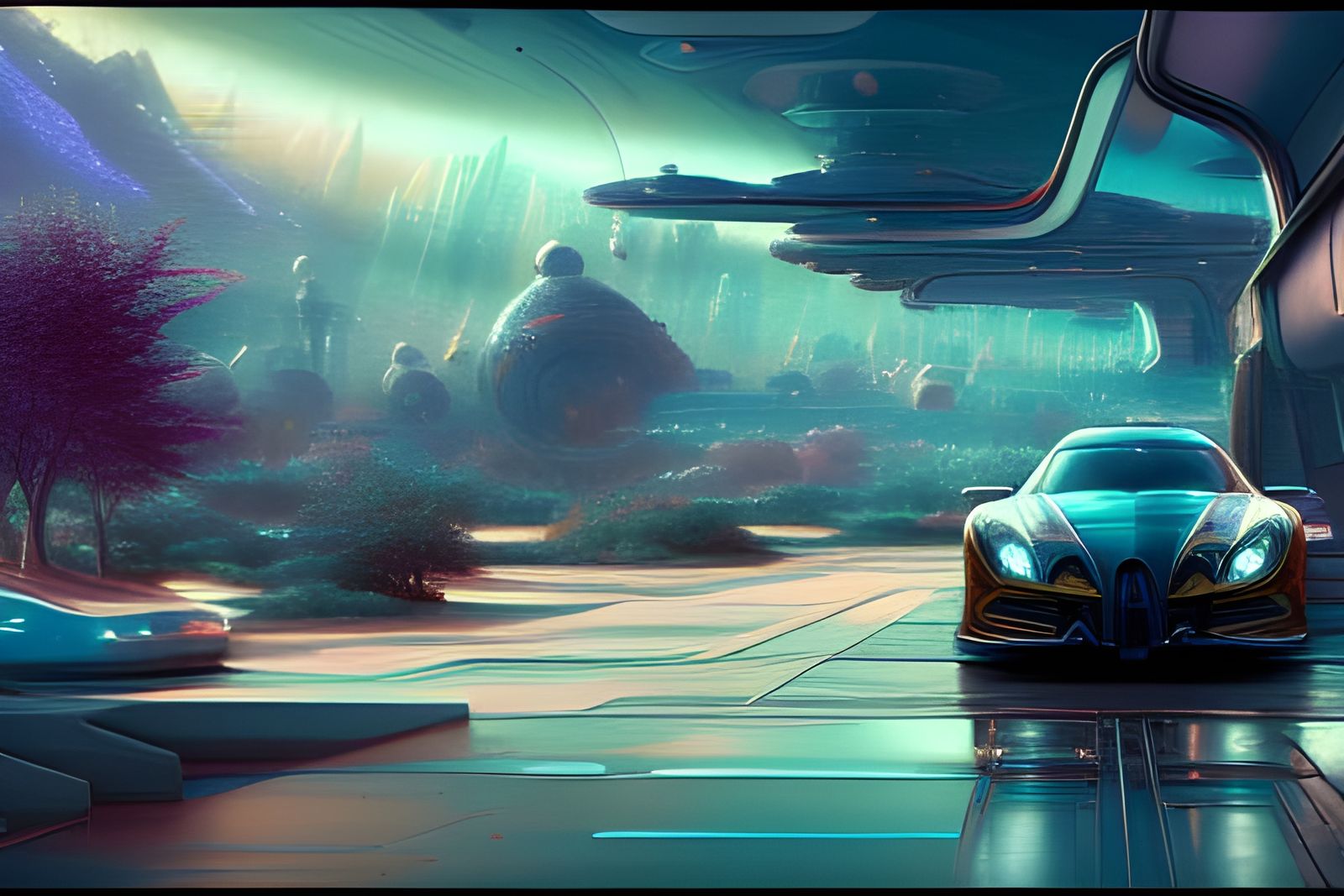 Sci-Fi Car in Beautiful Landscape: Digital Illustration