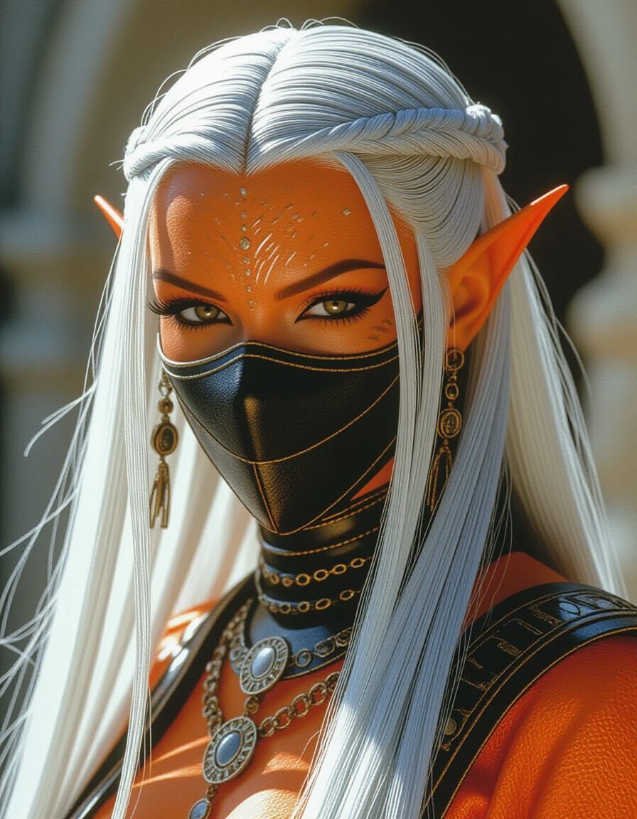 Drow Sorceress with Silver Hair in Analog Style