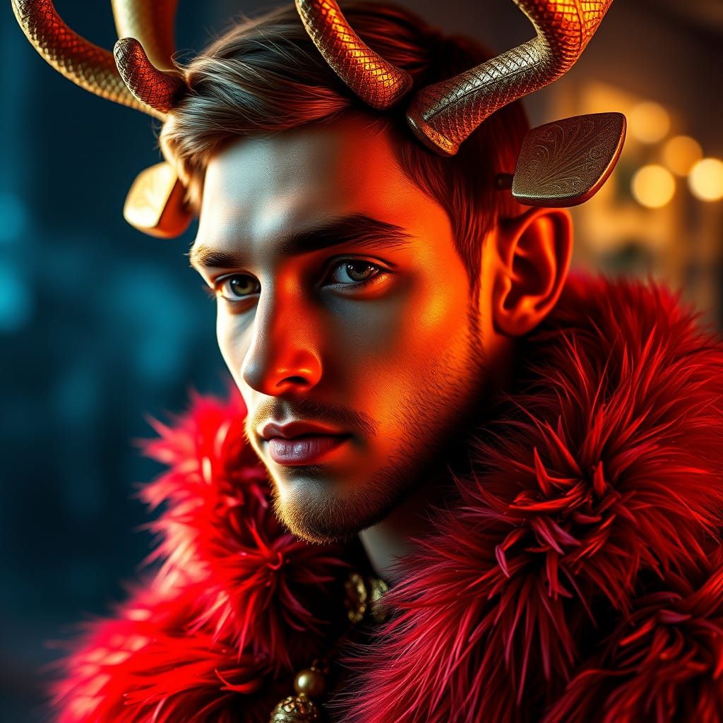 Dashing Young Man in Luxurious Reindeer Costume