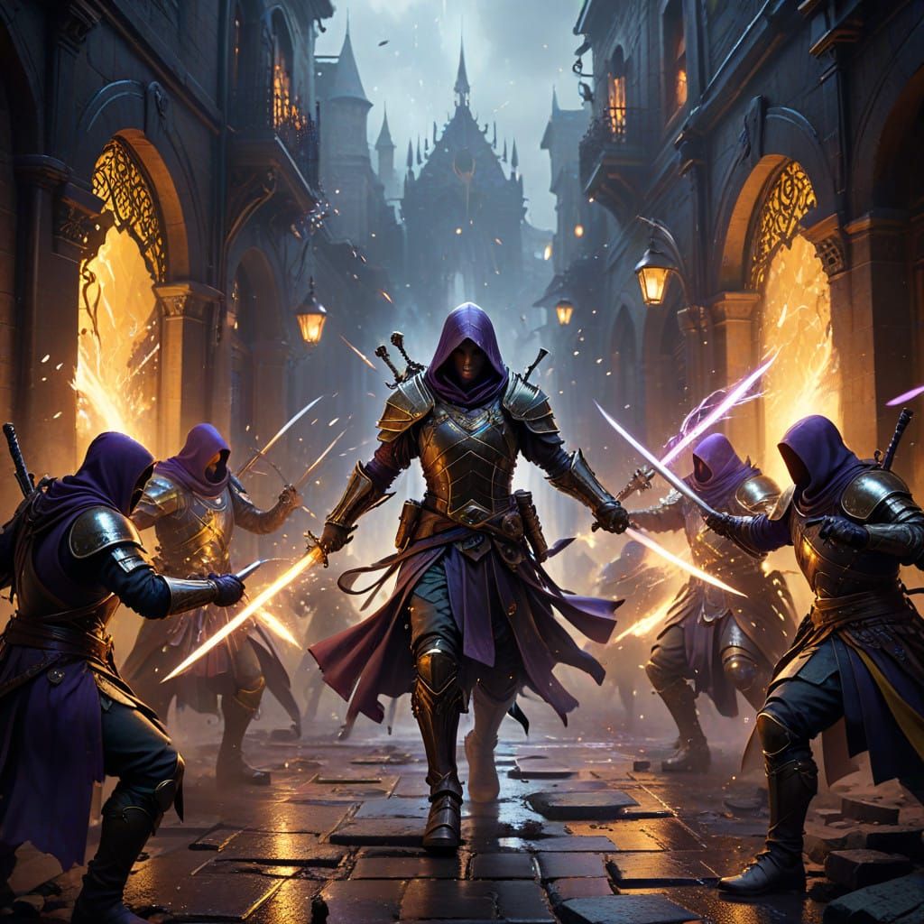 Dark Fantasy Assassins Engage Heavily Armored Guards in a Di...