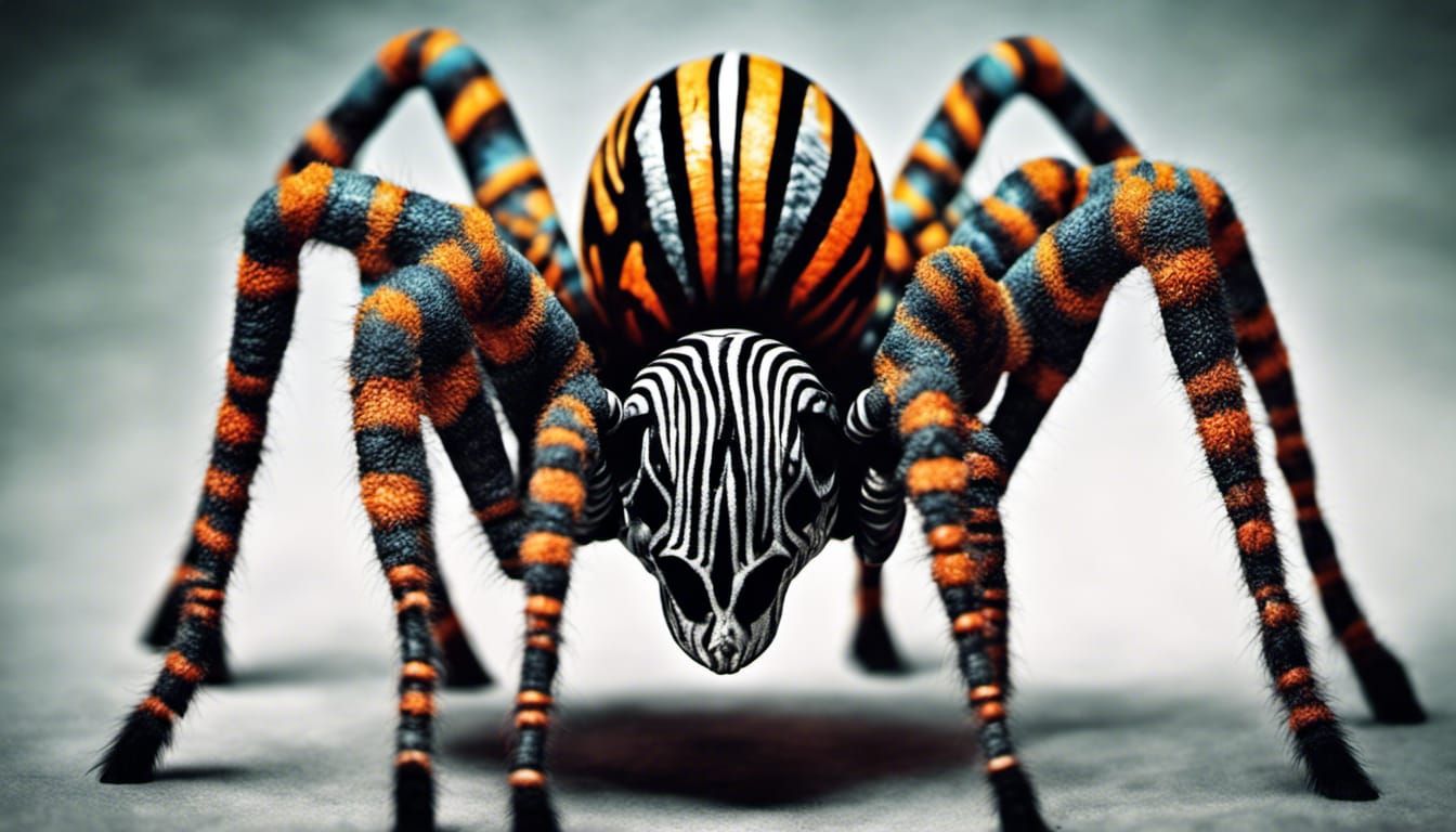 Surreal Zebra Spider in Horror Style