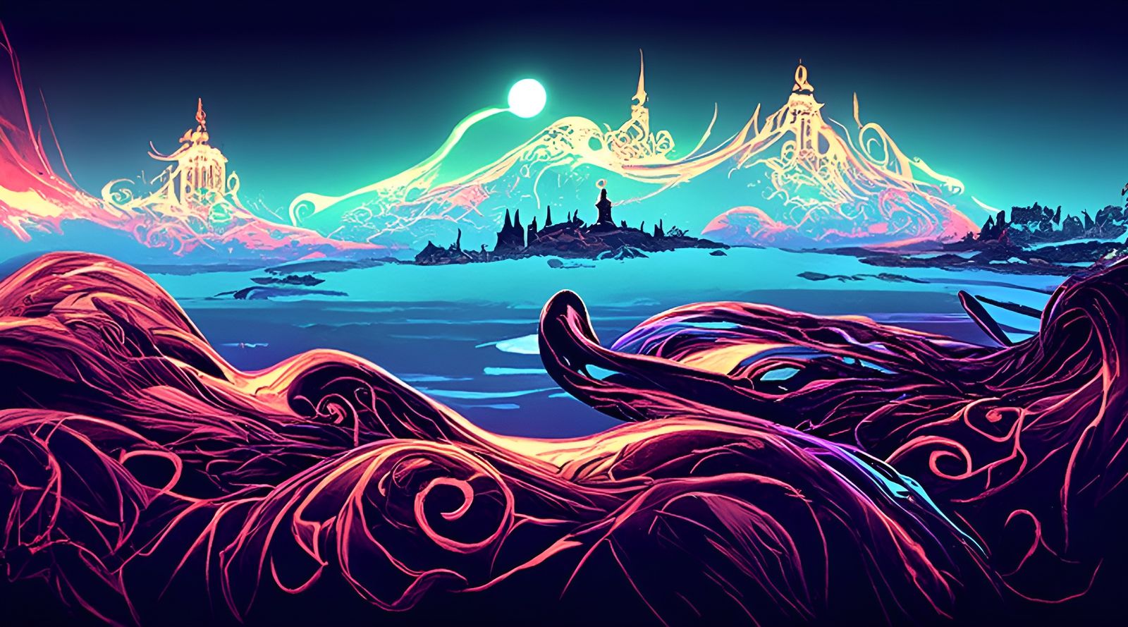 Luminous Magic Landscape in Art Nouveau Style