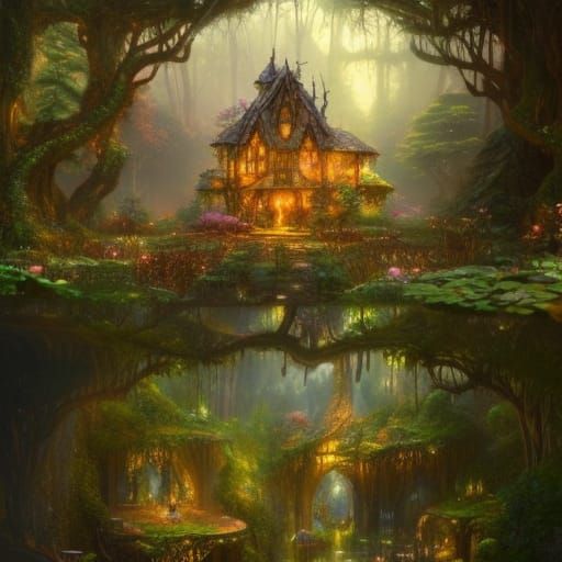 Fiery Lava Garden with Cornfields, Digital Art