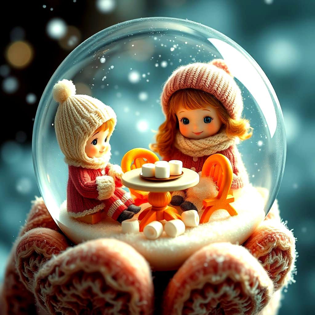 Whimsical Winter Wonderland Scene Inside a Snow Globe