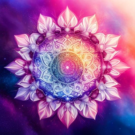 Colorful Glittering Mandala in Hyperrealistic Splash Art