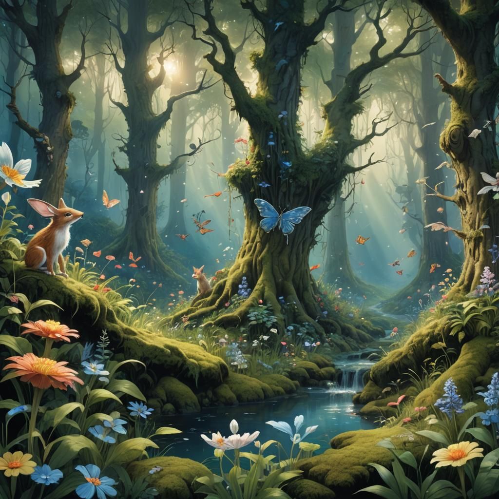 Enchanted Forest Scene Inspired by Miyazaki