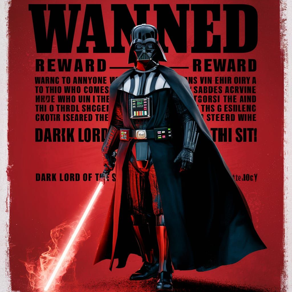 Wanted, make it a poster,Darth Vader,in colors of red and bl...