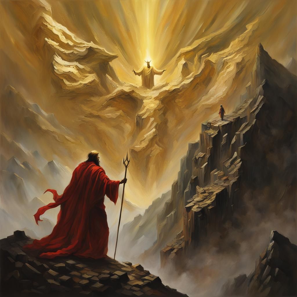 Abstract Gold God and Satan Mountain Meeting