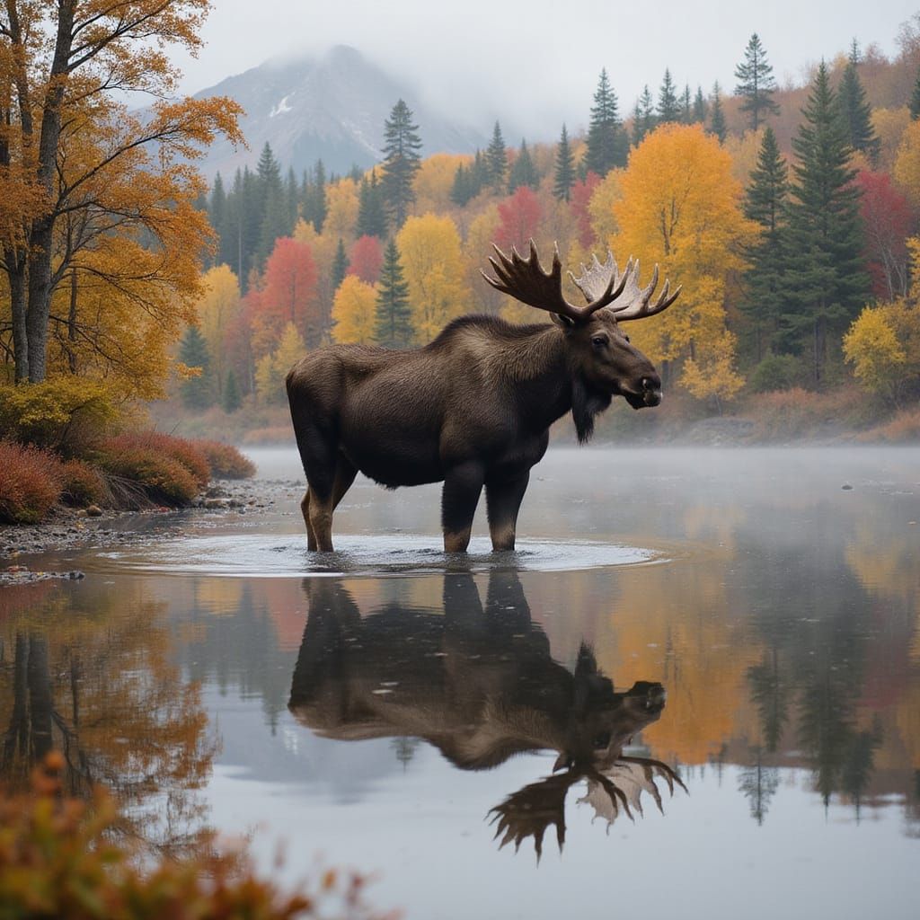Majestic Yukon Bull Moose in Autumn Alaskan Landscape