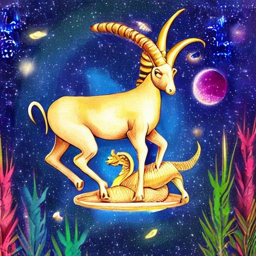Surreal Capricorn Animal Holding Pisces Symbol