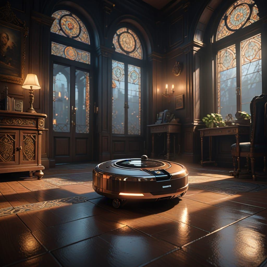 Vintage Fantasy Roomba in Mystical 1930s Study