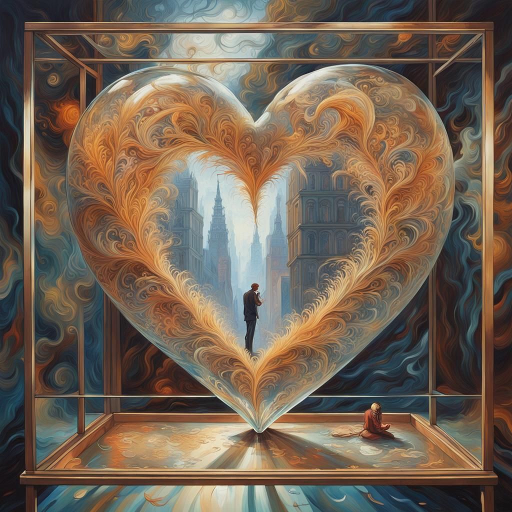 Lost Love in Crystal Heart: Surreal Art