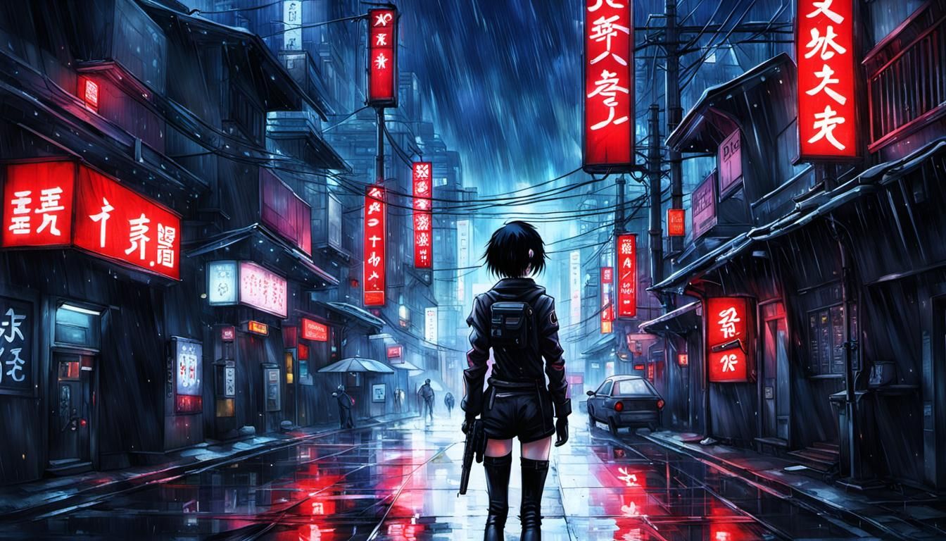 Kusanagi Motoko in Cyberpunk Red Light District