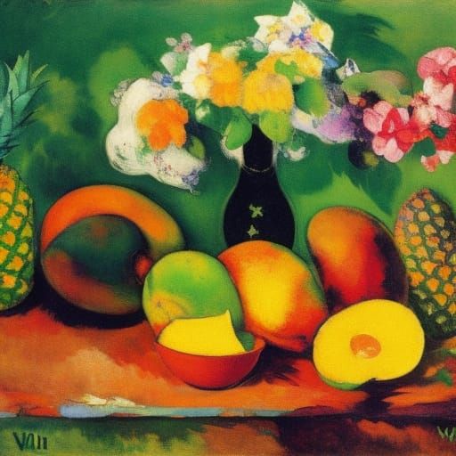 Kittens, Mangoes, and Pineapples: Colorful Still Life