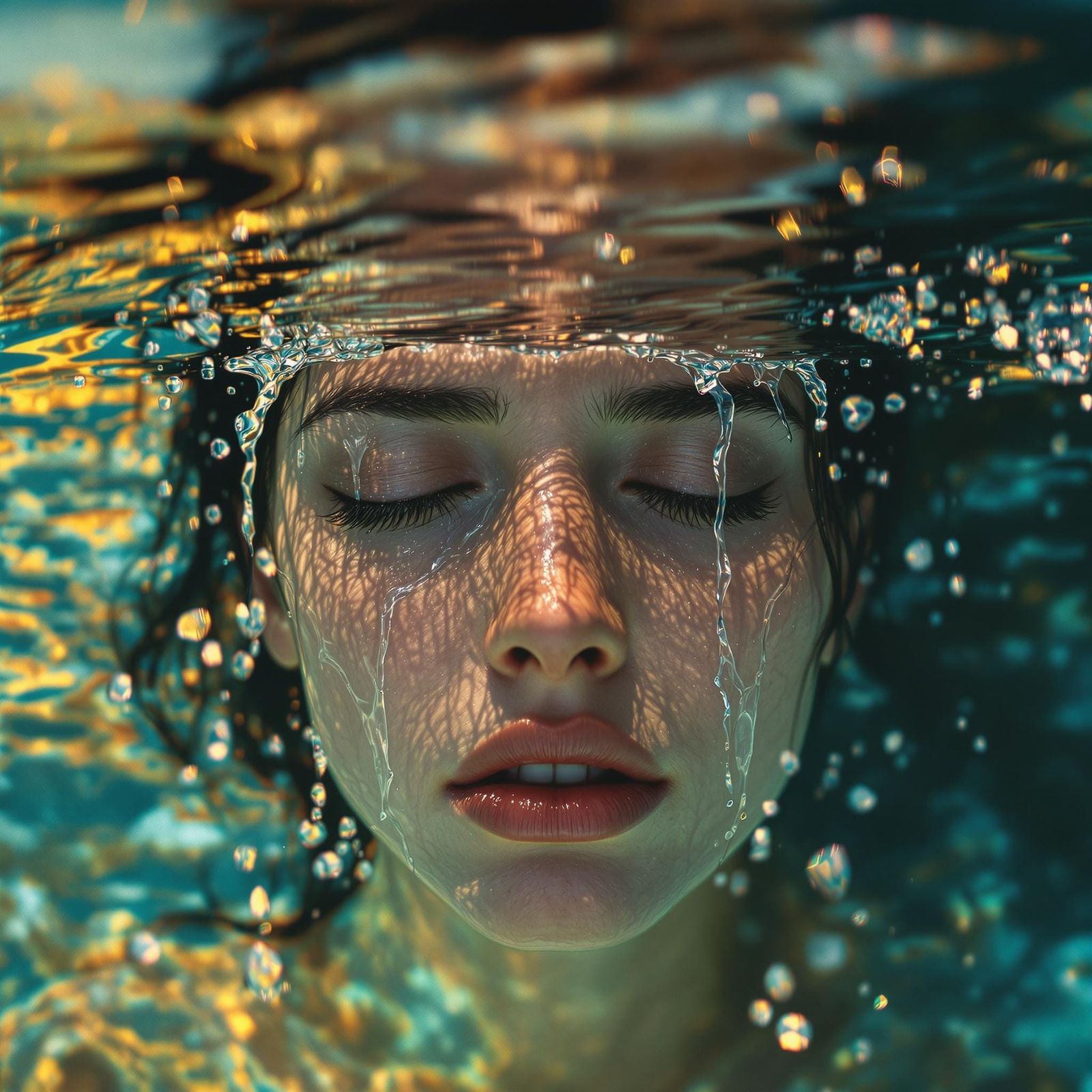 Woman's Tears Flood the Landscape: Hyperrealistic Splash Art