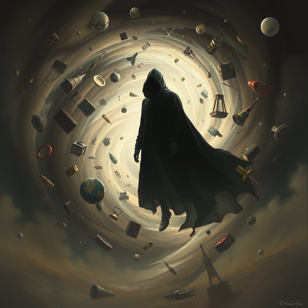 Omnipresent Figure in a Vortex of Everyday Objects