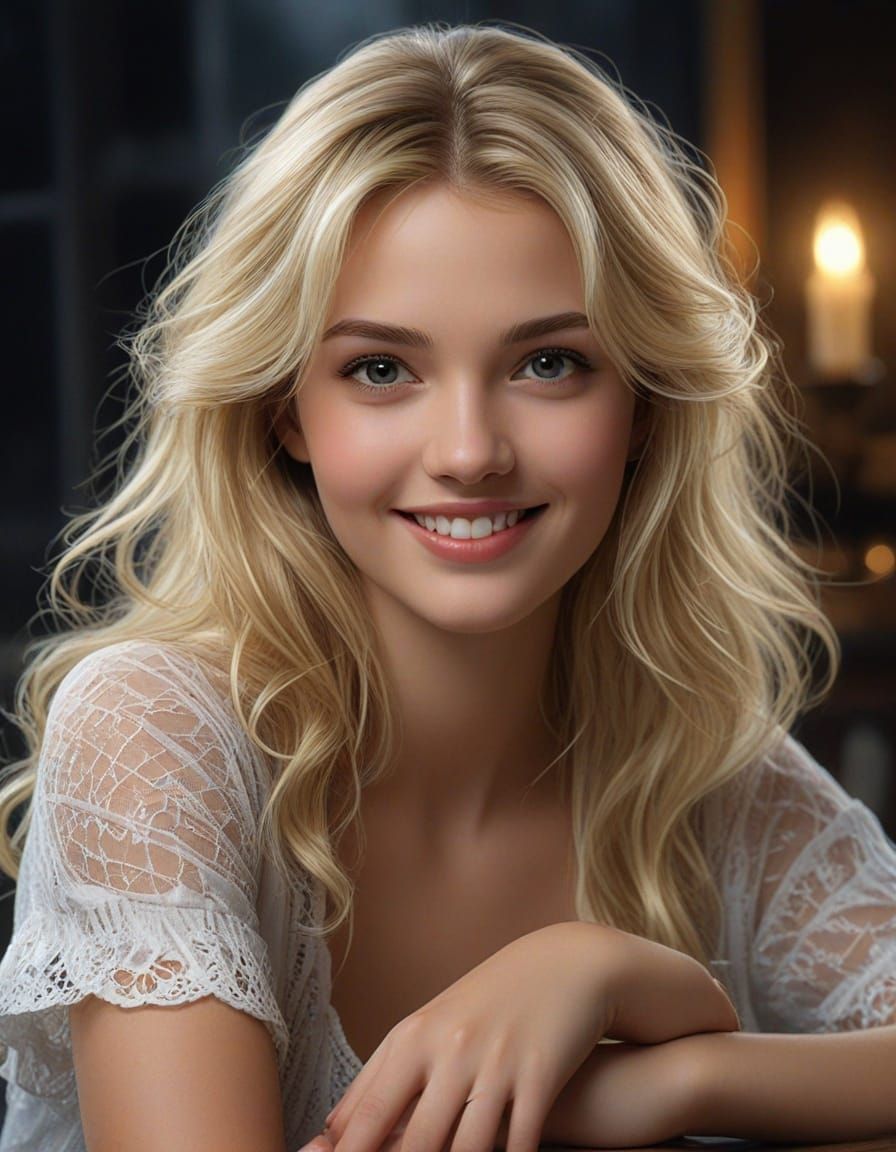 Ethereal Fantasy Portrait of a Smiling Blond Girl