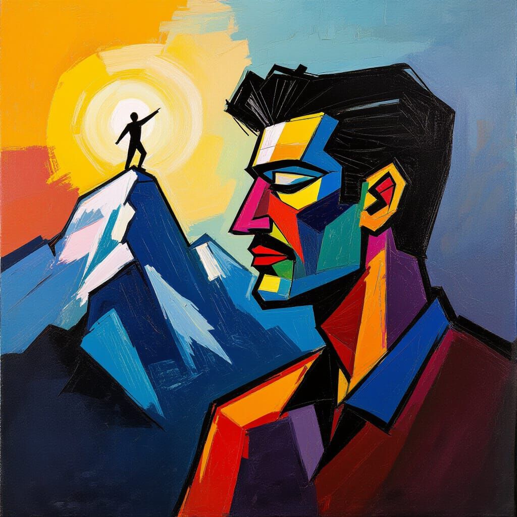 Ascent of a Lone Figure: Abstract Expressionist Close-Up