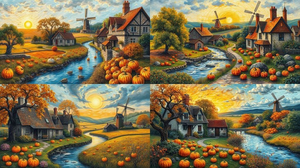 Vibrant Autumn Village in Impressionist Style