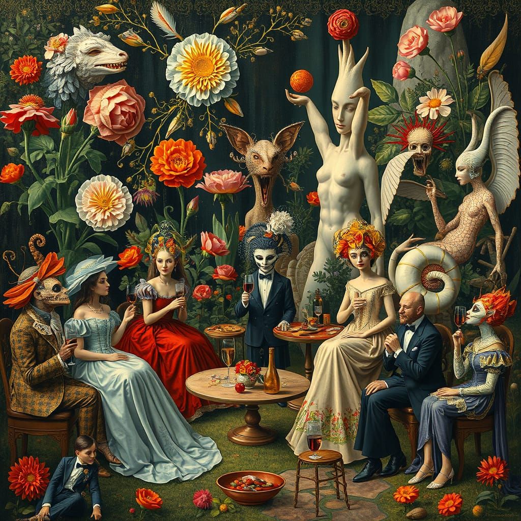 Surreal Garden Party in a Fantasy Landscape