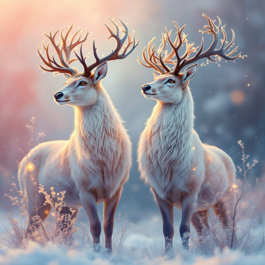 Surreal Reindeer Masterpiece in Dreamlike Forest
