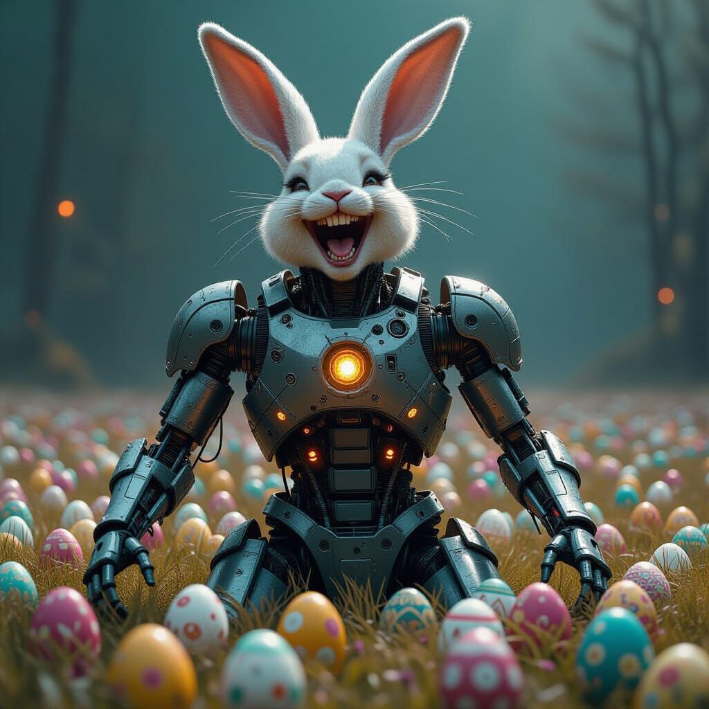 Colossal Cyberpunk Bunny in Easter Egg Field