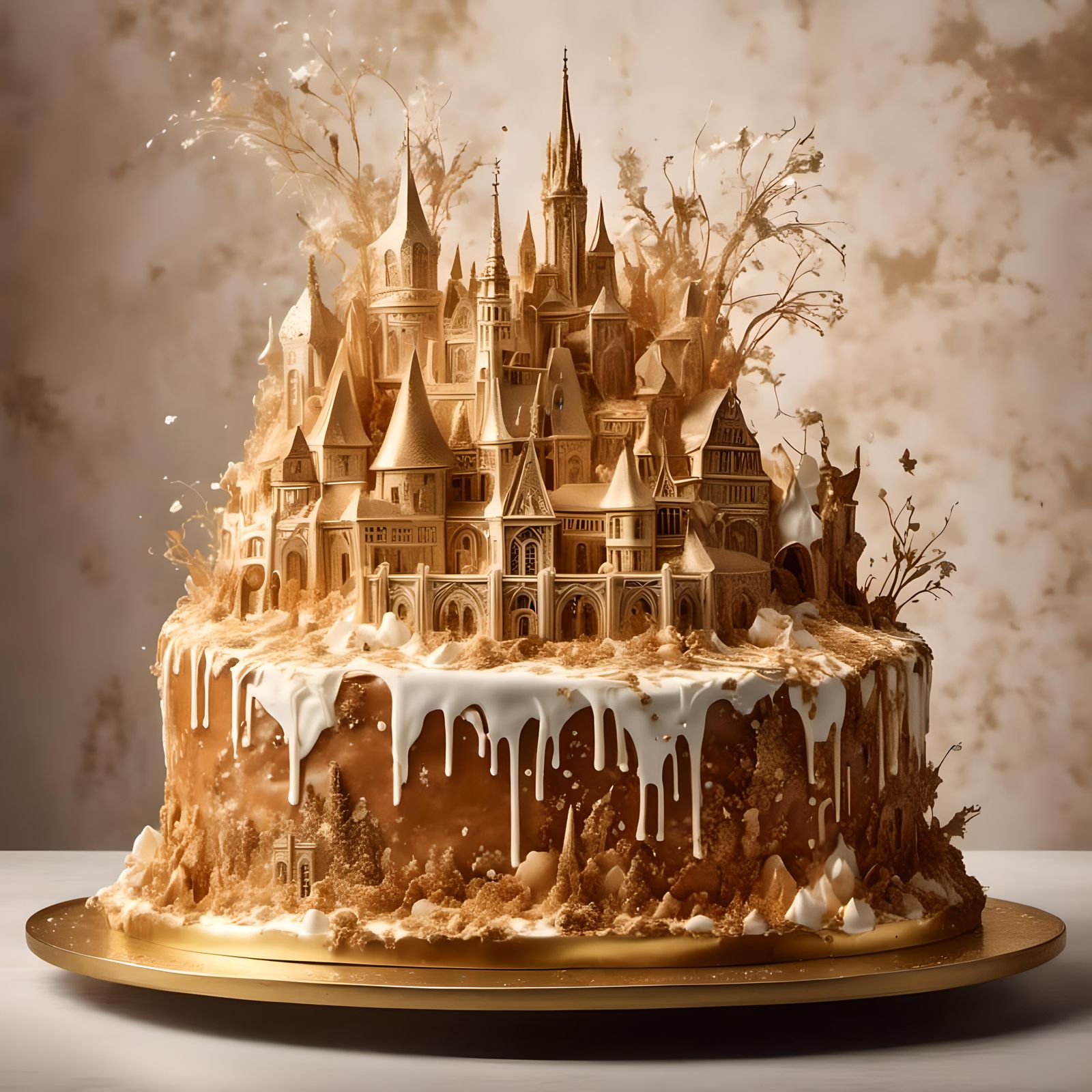 Intricate Caramel Cake with Chantilly Castle