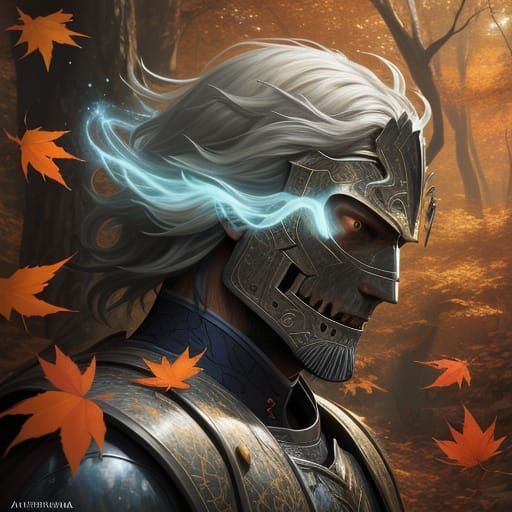 Knight Wakes in Autumn Garden with Ethereal Aura