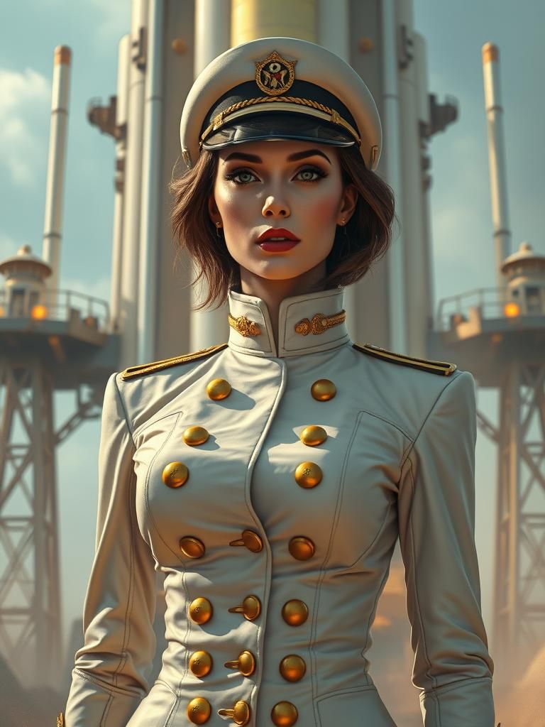 Female Space Captain in Retro-Futuristic Baroque Uniform