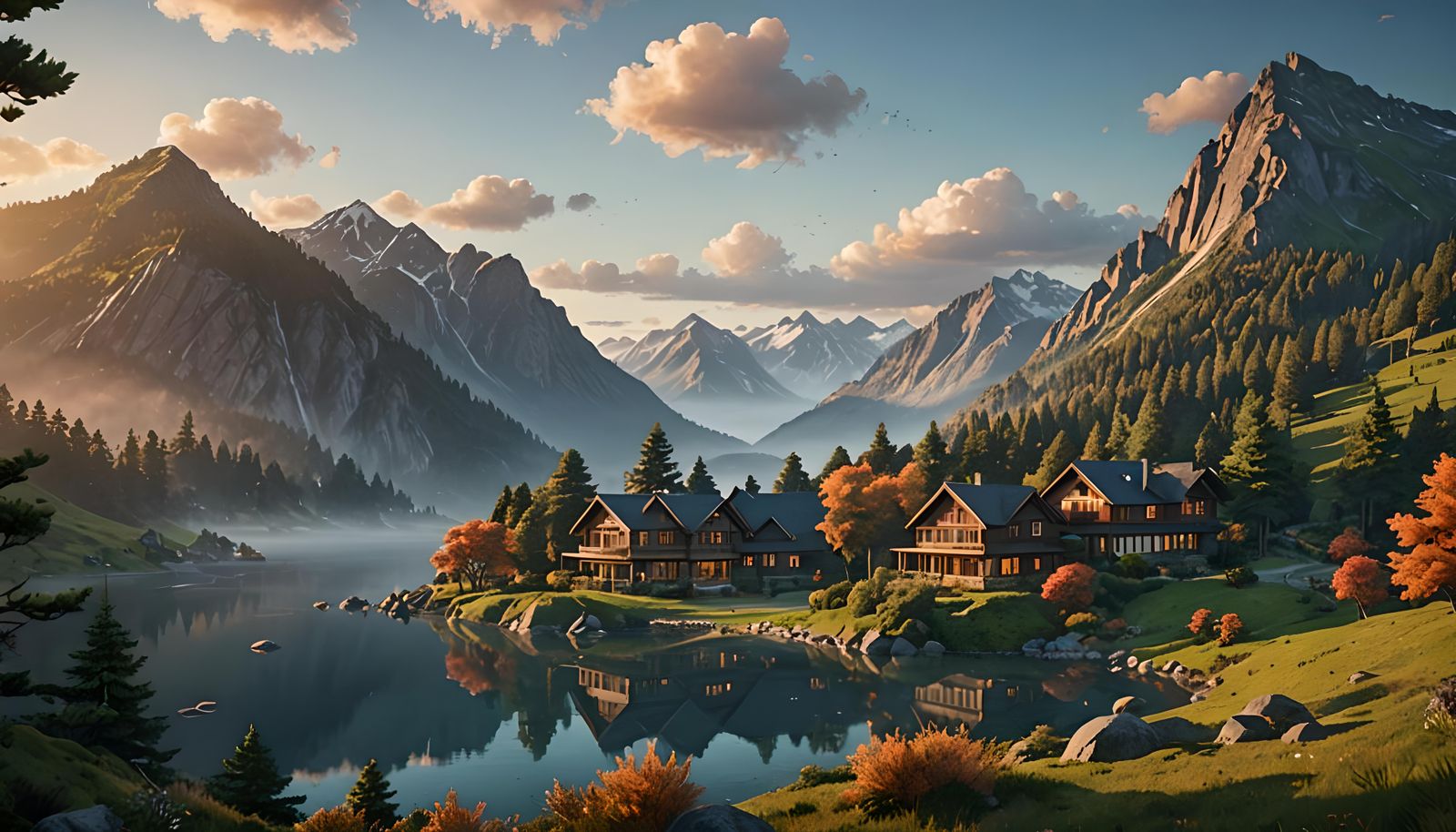 Majestic Mountain Landscape at Dawn in Hyperrealism