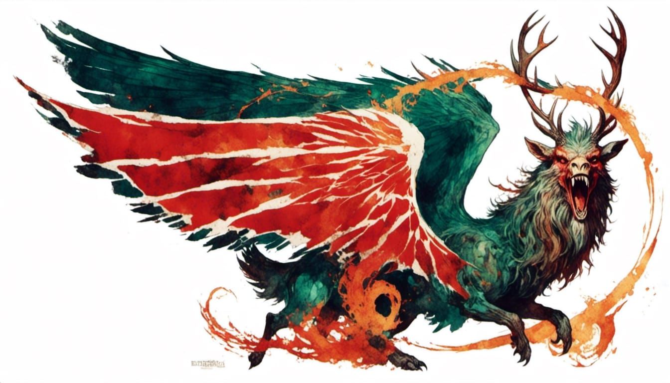 Mythological Beast Confronts Firefighter in Comic Book Art