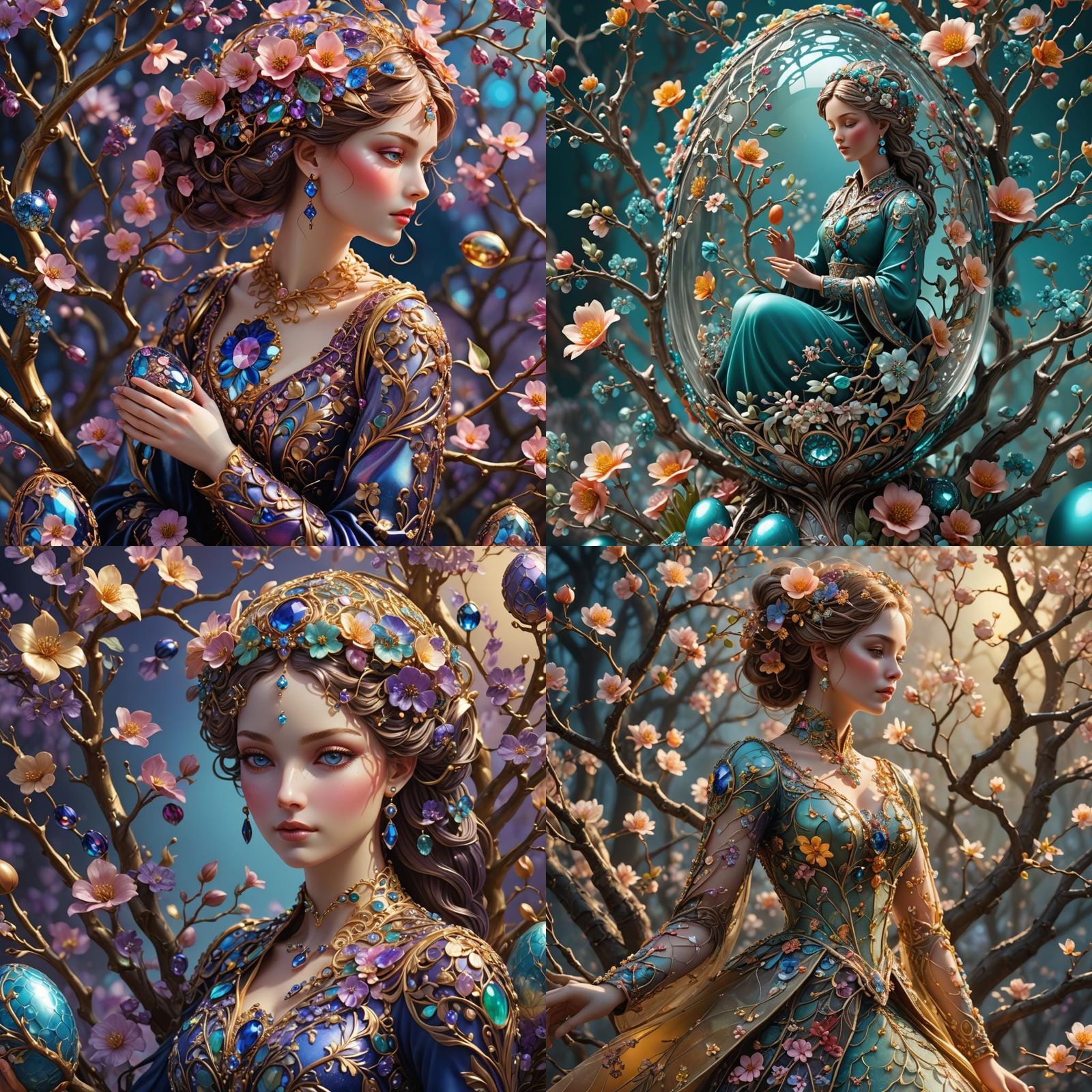 Glass Girl on Blossoms in Fabergé Egg Style