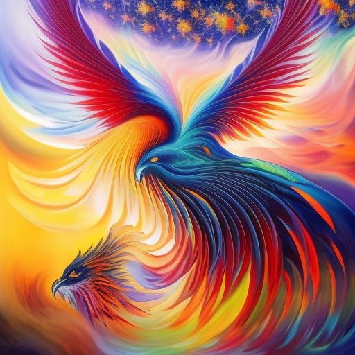 Iridescent Phoenix in Starry Night Sky