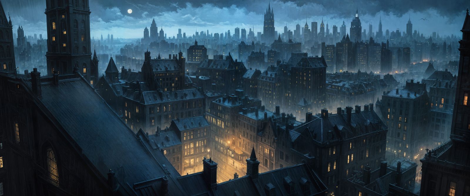 Dark Gotham City at Midnight