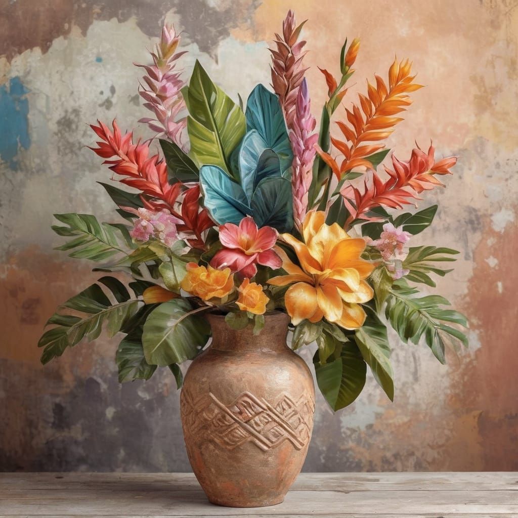 Exotic Flowers in Outdoor Casual Dining Scene