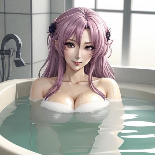 Anime Secretary Taking a Bath in Manga Style