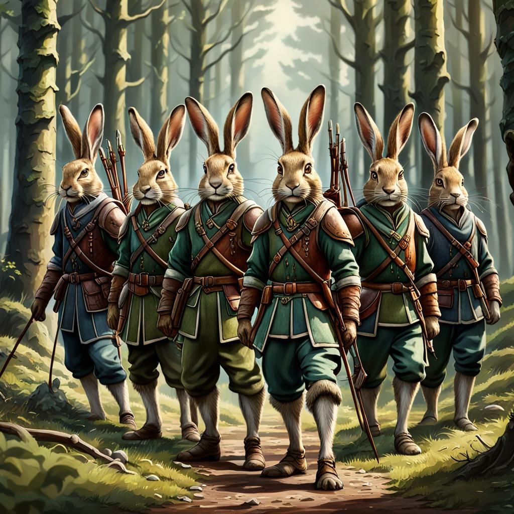 Humanized Hare Archers Guard Forest