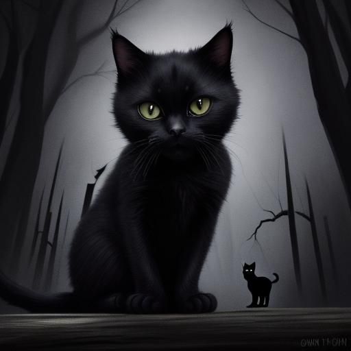 Ominous Black Cat in Spooky Setting