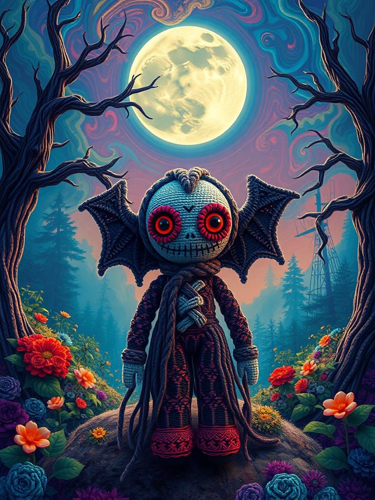 Ethereal Dracula Doll in Macramé, Psychedelic Forest