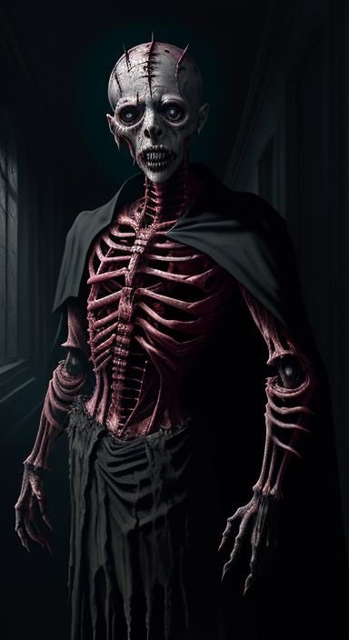 Distorted Figure in Dark, Twisted Corridor