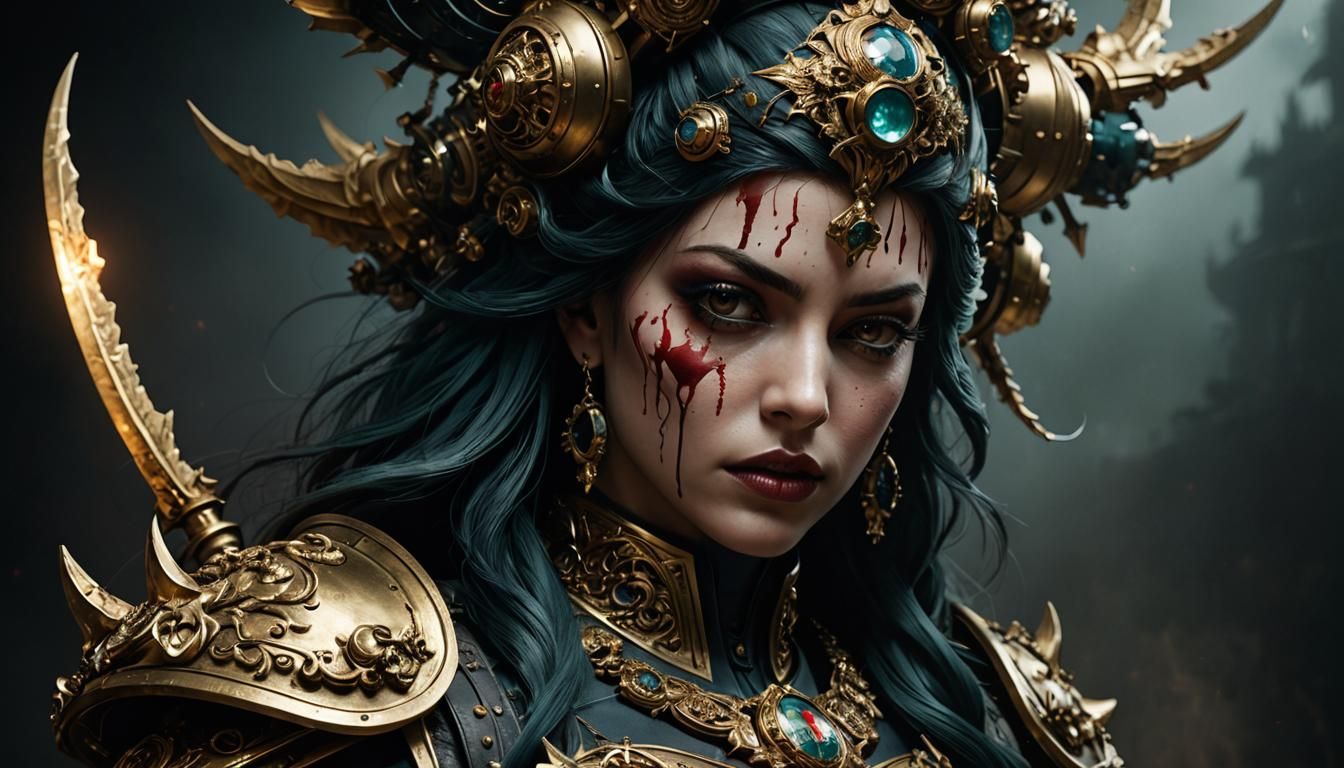 Sister of Battle in Tonalism Double Exposure Style